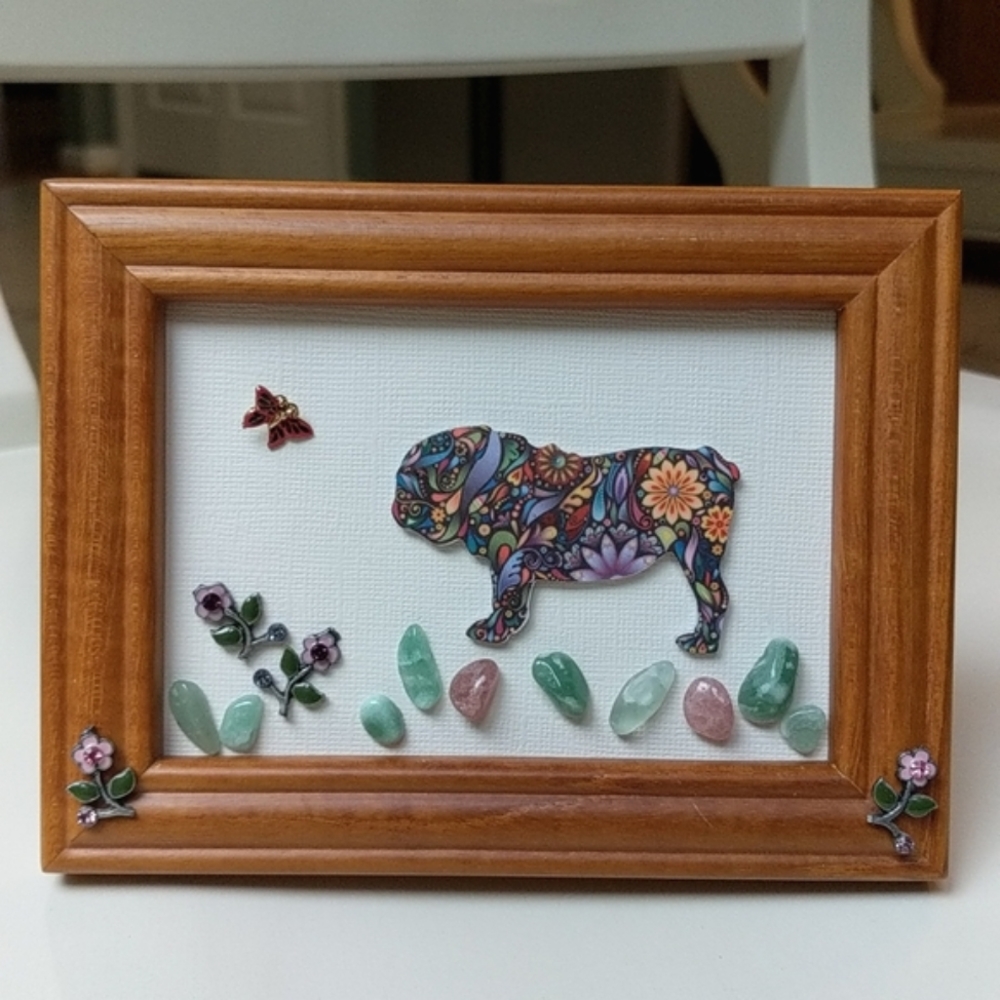 English bulldog or Pug art framed jewelry art jewelry collage mosaic art!